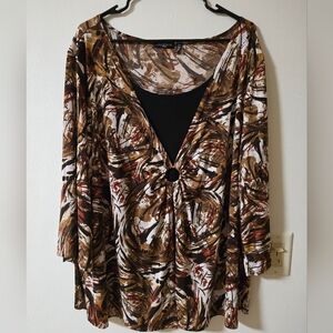 Dressy Brown and Black Silky Women's Top 3X